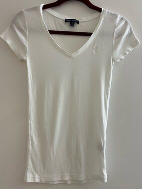 Ralph Lauren White V-Neck Short Sleeve Tee